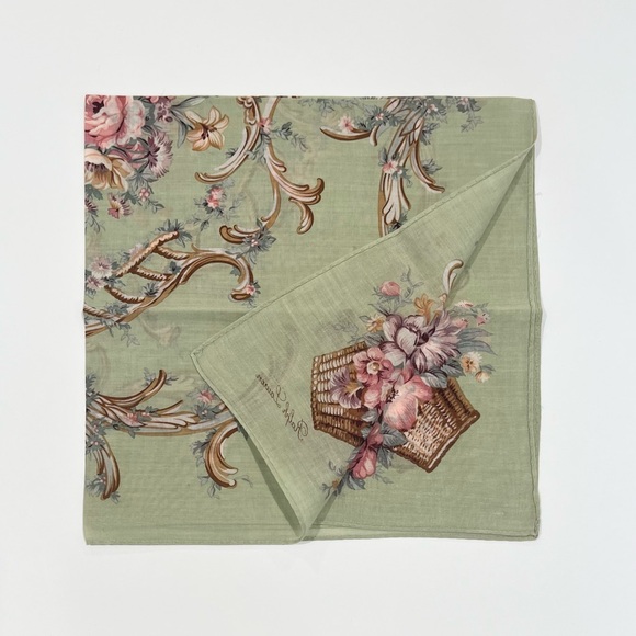 Ralph Lauren Basket Floral Scarf in Green and Pink - Picture 4 of 10
